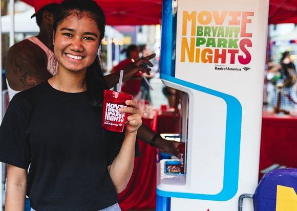 Bank of America branded water station at Bryant Park Movie Nights,