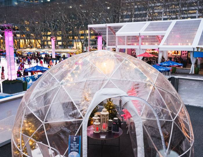 Cozy Igloo Dome with Rink in background